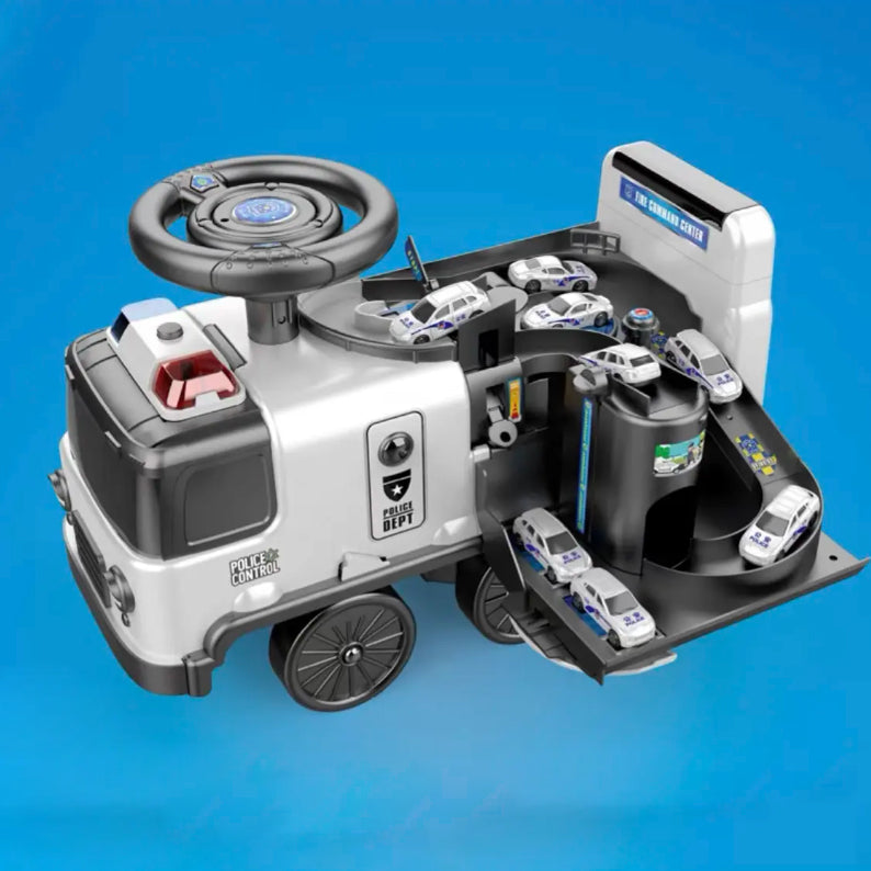 Multifunctional 2-in-1 Ride-On Toy – Simulated Fire Truck and Police Car with Lights, Music & Sound Effects