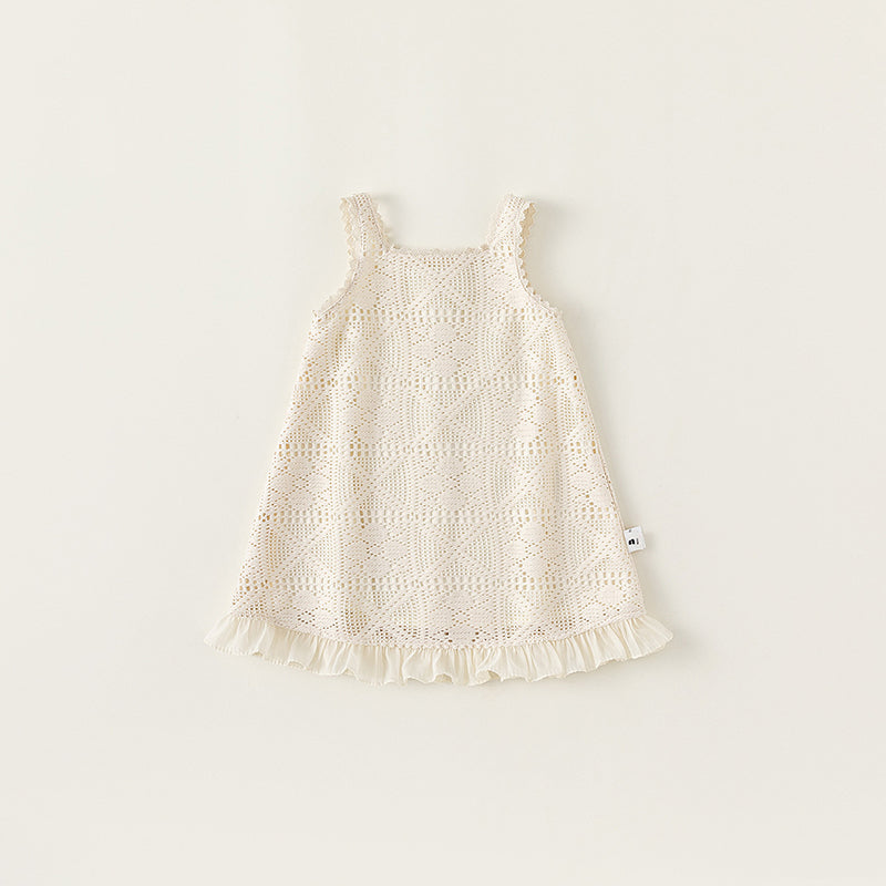 Girl Dress Kids Dress Girls Summer Dress Lace Hollow Out Spaghetti Strap Dress Sleeveless 1-5Y