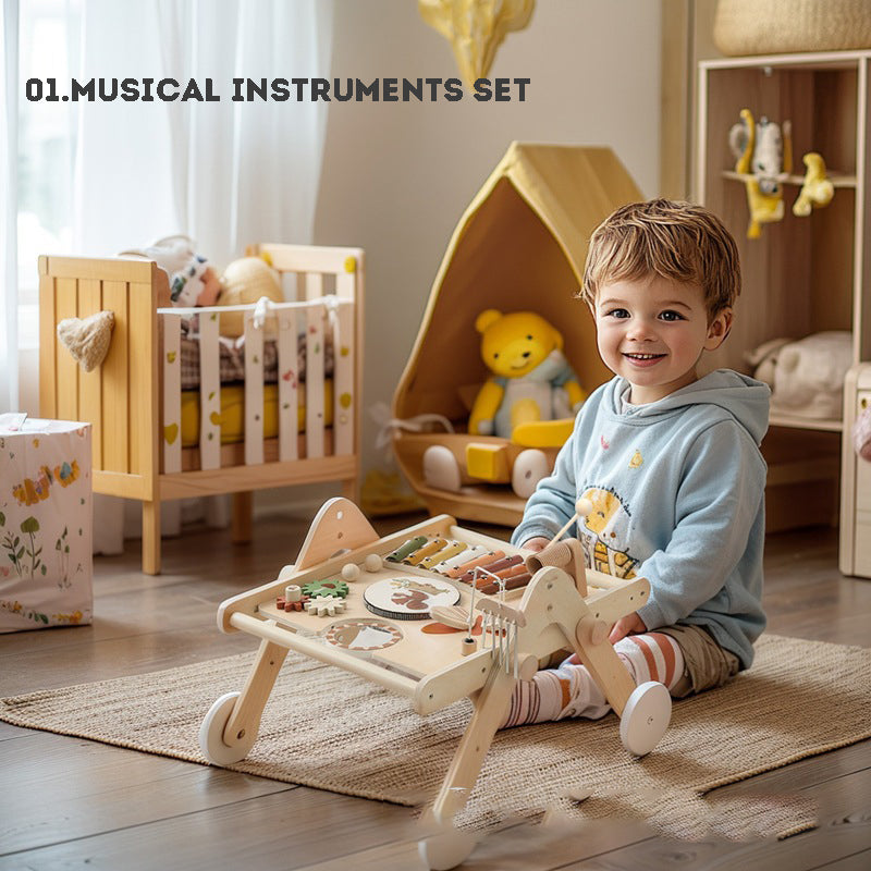 Musical Baby Walker Music Toys Push Toddler Car Baby Multi-Functional Early Education Wooden Toys