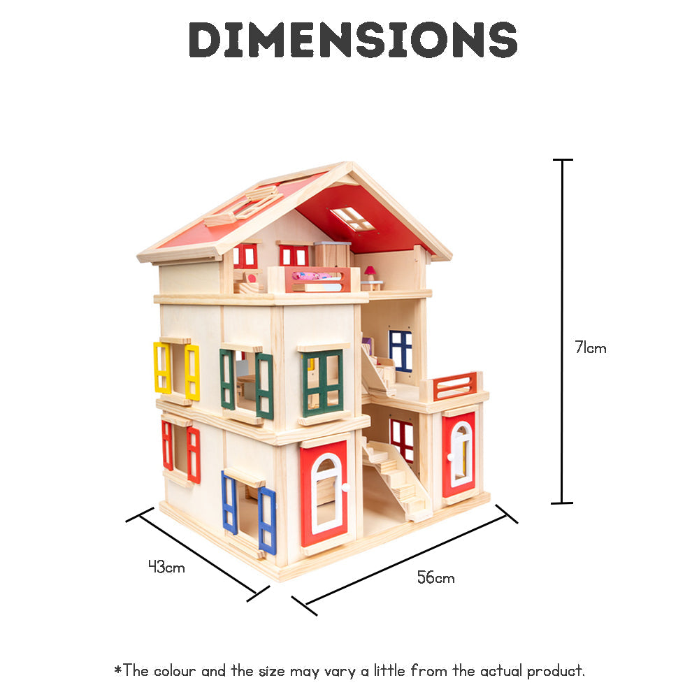 Kids Wooden Dollhouse Toy Set with Furniture – Pretend Play House for Girls, Ideal Birthday Gift
