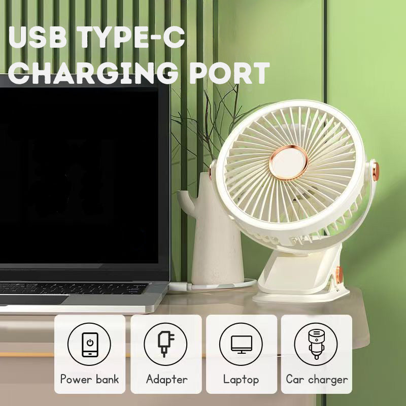 Clip-on Fan for Student Dormitory Bed Night Light Clip Fan Office Desktop Fan USB Rechargeable