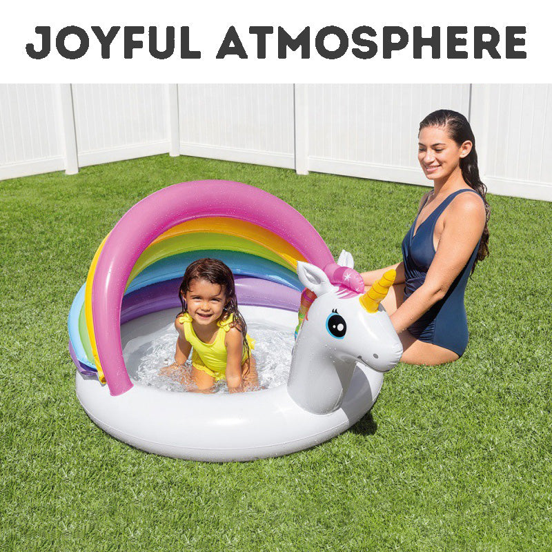 Unicorn Rainbow Canopy Inflatable Pool for Kids – Summer Fun Baby & Toddler Wading Pool