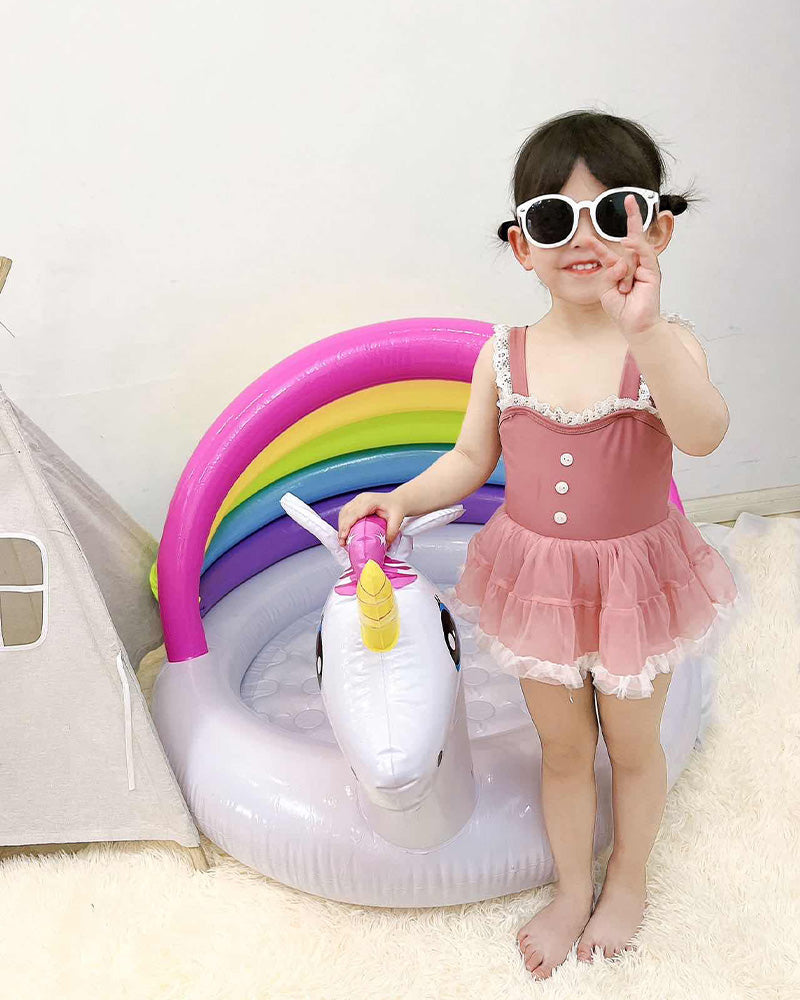 Unicorn Rainbow Canopy Inflatable Pool for Kids – Summer Fun Baby & Toddler Wading Pool