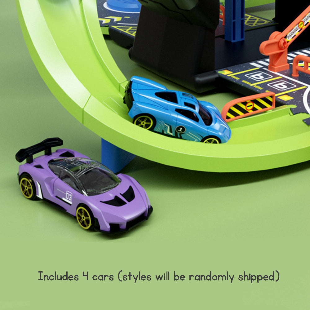 Kids Tire Track Parking Lot Toy – Car Playset with Manual Elevator | Portable Birthday Gift for Boys