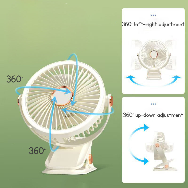 Clip-on Fan for Student Dormitory Bed Night Light Clip Fan Office Desktop Fan USB Rechargeable