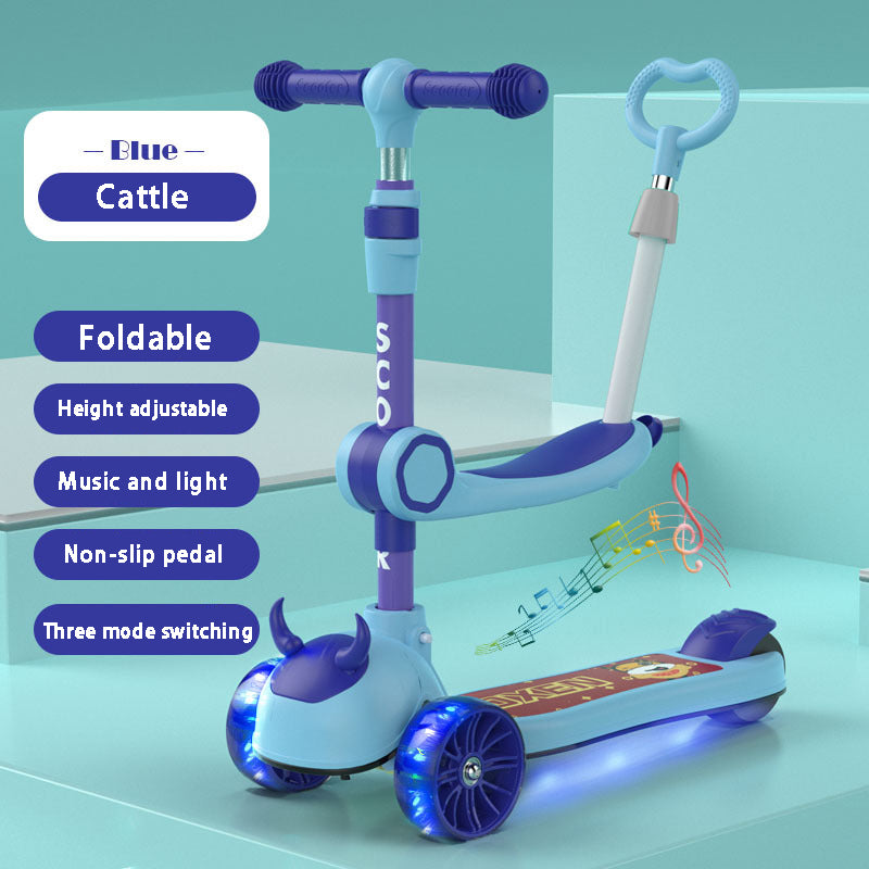 Adjustable 3-Wheeled Scooter for Toddlers – Folding Kick Scooter with Push Rod & Stand Cruise Ride