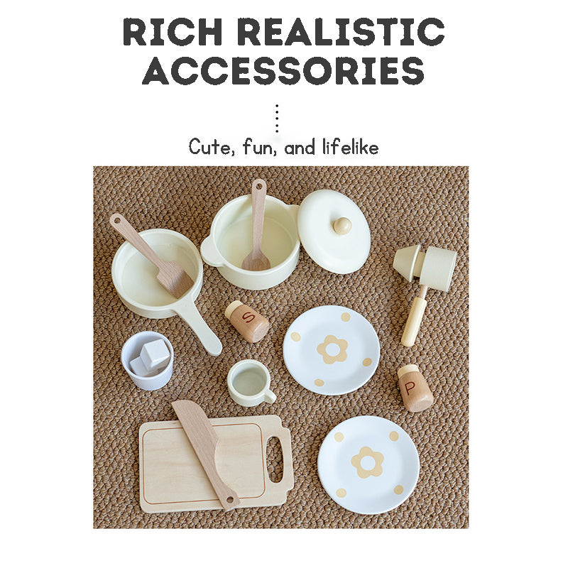 Wooden Kitchen Play Set with Rich Realistic Accessories