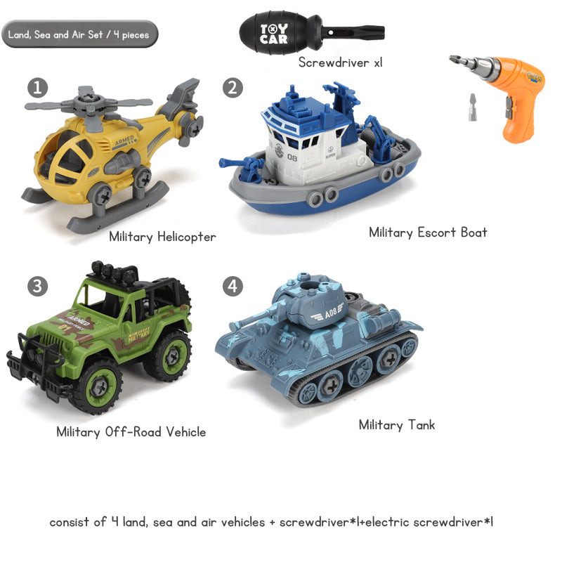 Children's Disassembly and Assembly Toy Car with Electric Screwdriver Screw Toy Engineering Vehicles Fire Trucks Police