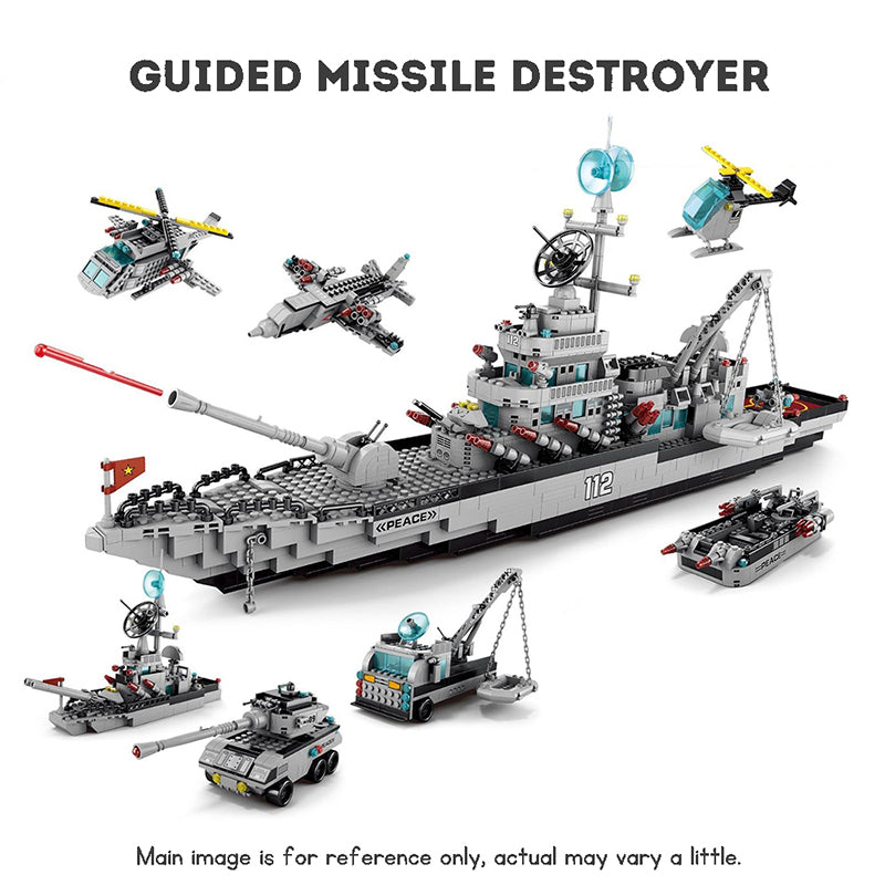 Military Battleship Building Block Set – Missile Destroyer Ship Model Kit for Kids & Adults | Creative STEM Toy Gift