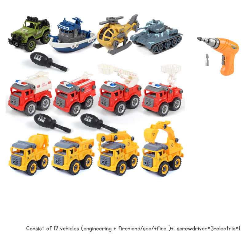 Children's Disassembly and Assembly Toy Car with Electric Screwdriver Screw Toy Engineering Vehicles Fire Trucks Police