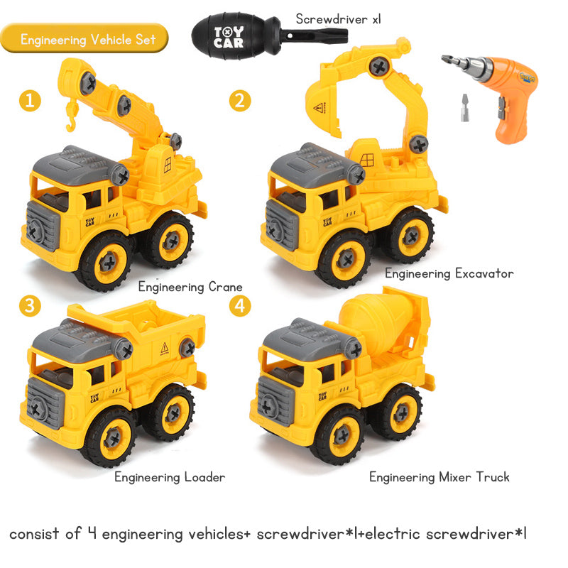 Children's Disassembly and Assembly Toy Car with Electric Screwdriver Screw Toy Engineering Vehicles Fire Trucks Police