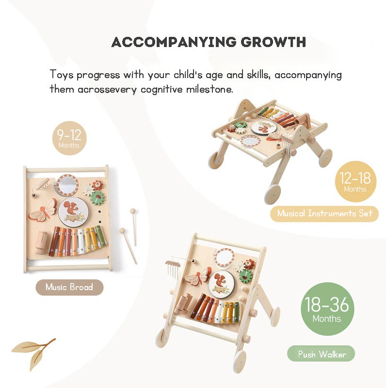 Musical Baby Walker Music Toys Push Toddler Car Baby Multi-Functional Early Education Wooden Toys