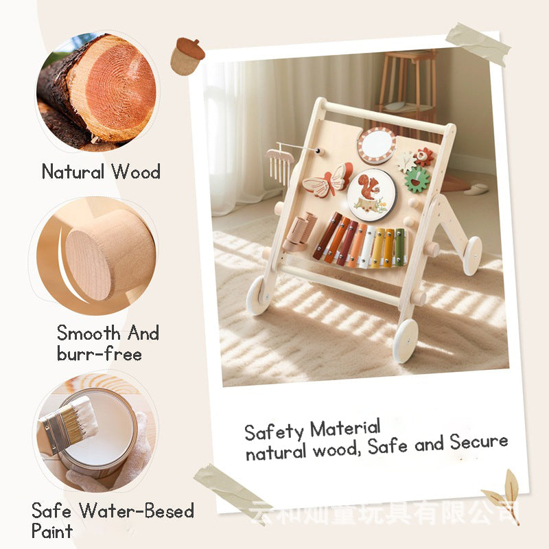 Musical Baby Walker Music Toys Push Toddler Car Baby Multi-Functional Early Education Wooden Toys