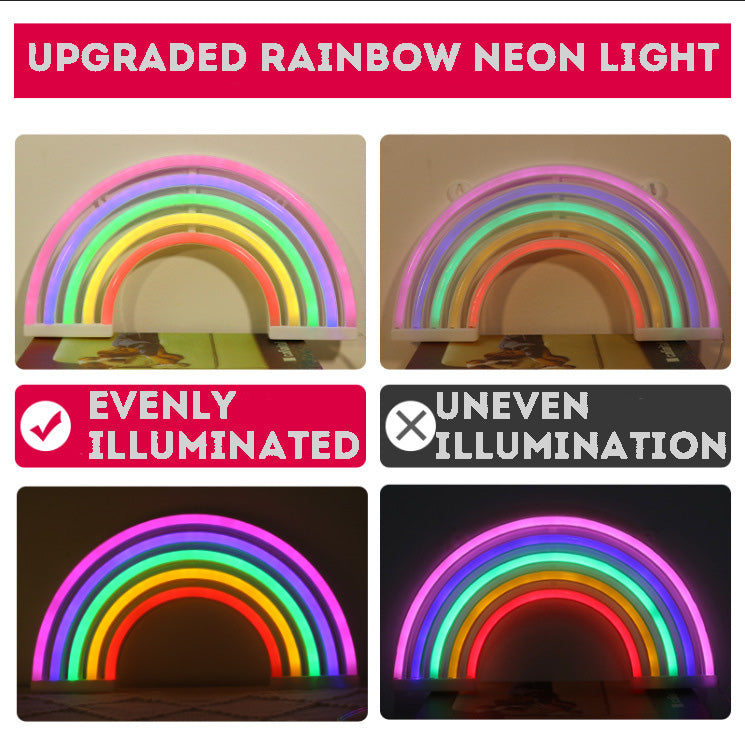 LED Rainbow Neon Light Wall Hanging – Battery & USB Dual-Use Night Light, Creative Christmas Holiday Decoration for Home & Net Celebrity Room Arrangement