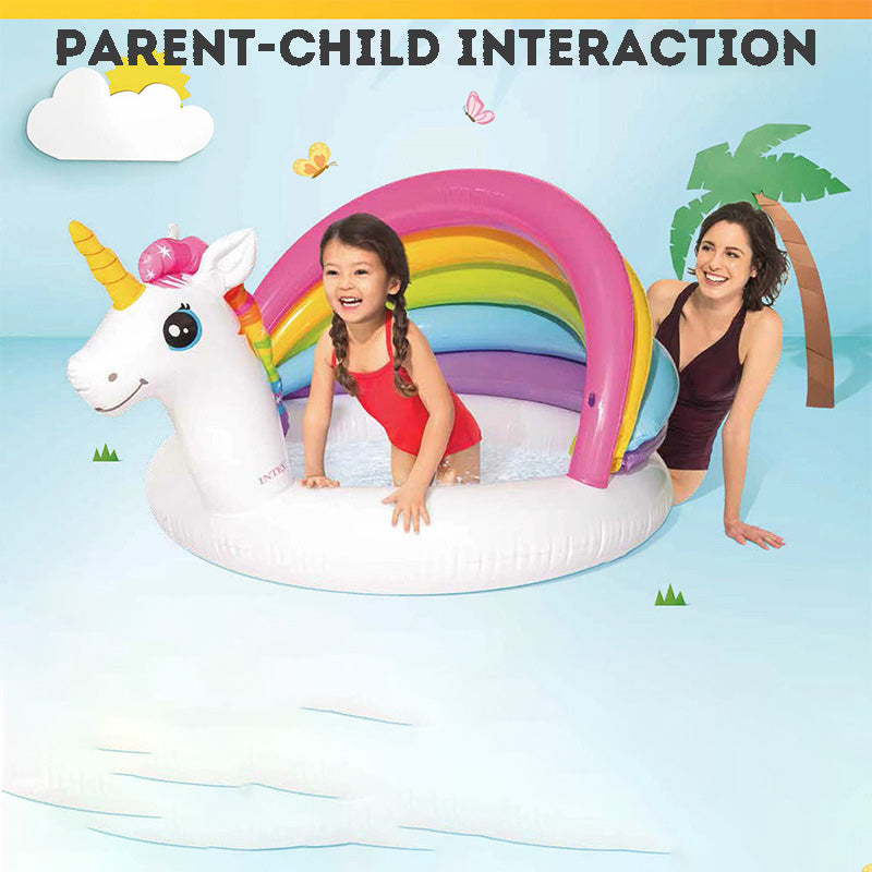 Unicorn Rainbow Canopy Inflatable Pool for Kids – Summer Fun Baby & Toddler Wading Pool
