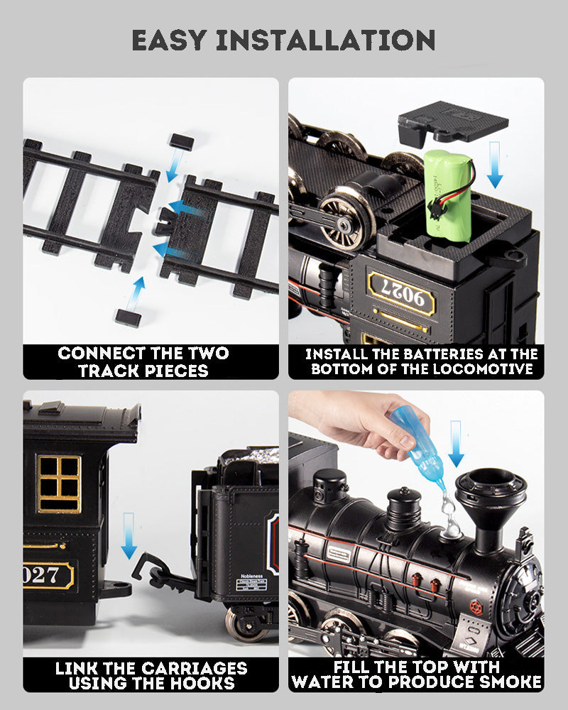 Children’s Remote Control Steam Train with Extra-Long Track – Electric Toy Train & Creative Building Kit