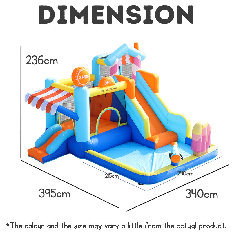 Kids Bouncy Castle with Trampoline & Slide – Inflatable Indoor Outdoor Jumping Playhouse with Blower