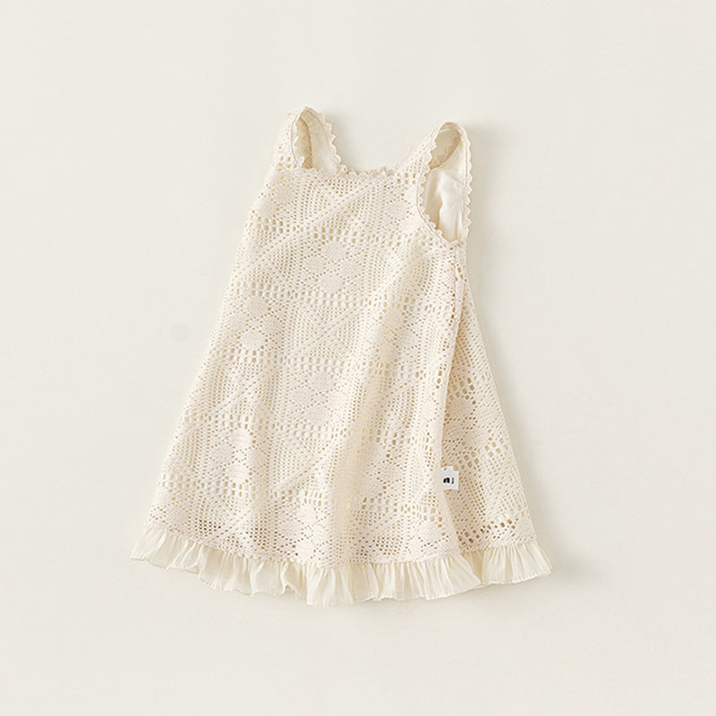 Girl Dress Kids Dress Girls Summer Dress Lace Hollow Out Spaghetti Strap Dress Sleeveless 1-5Y