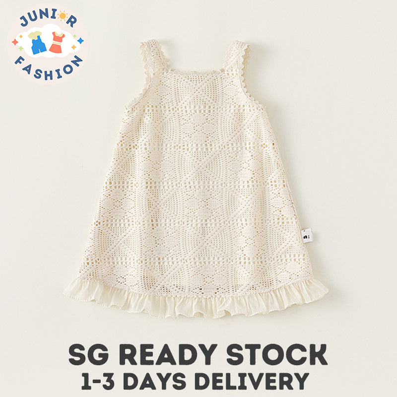 Girl Dress Kids Dress Girls Summer Dress Lace Hollow Out Spaghetti Strap Dress Sleeveless 1-5Y
