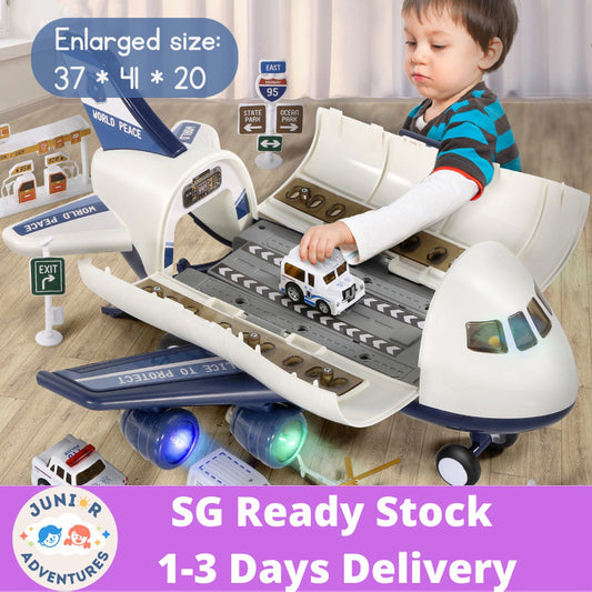 Transport Cargo Airplane Toy Playset with Music, Lights, and Mini Vehicle Cars