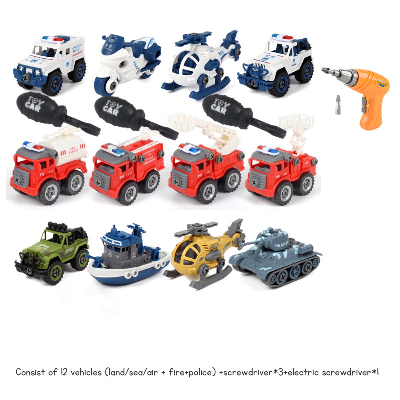 Children's Disassembly and Assembly Toy Car with Electric Screwdriver Screw Toy Engineering Vehicles Fire Trucks Police