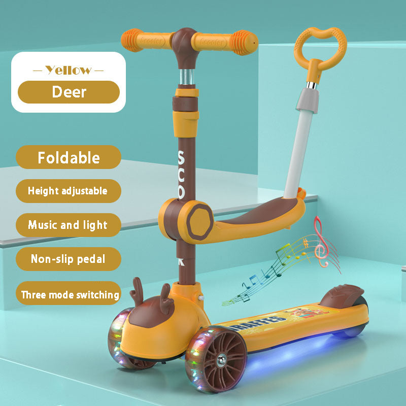 Adjustable 3-Wheeled Scooter for Toddlers – Folding Kick Scooter with Push Rod & Stand Cruise Ride