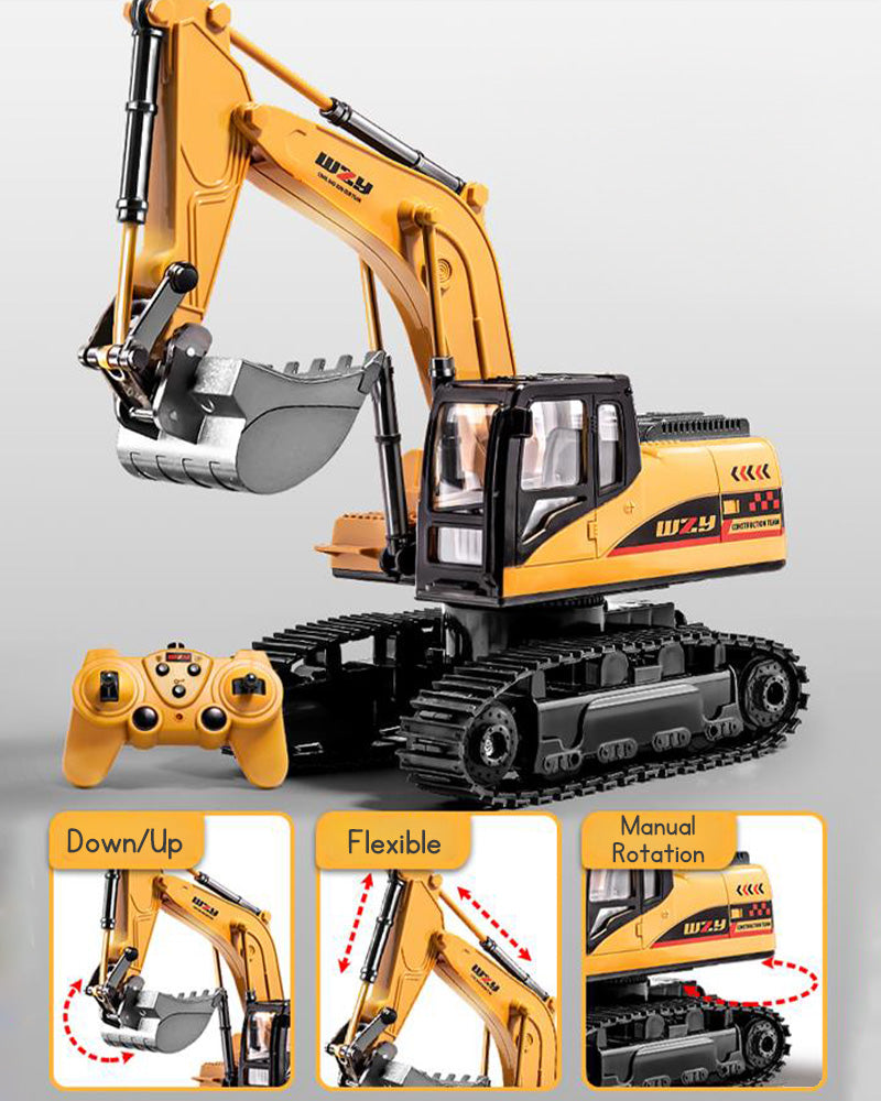 8-Channel Alloy Excavator Remote Control Toy – Rechargeable Wireless RC Digger Vehicle for Kids & Boys
