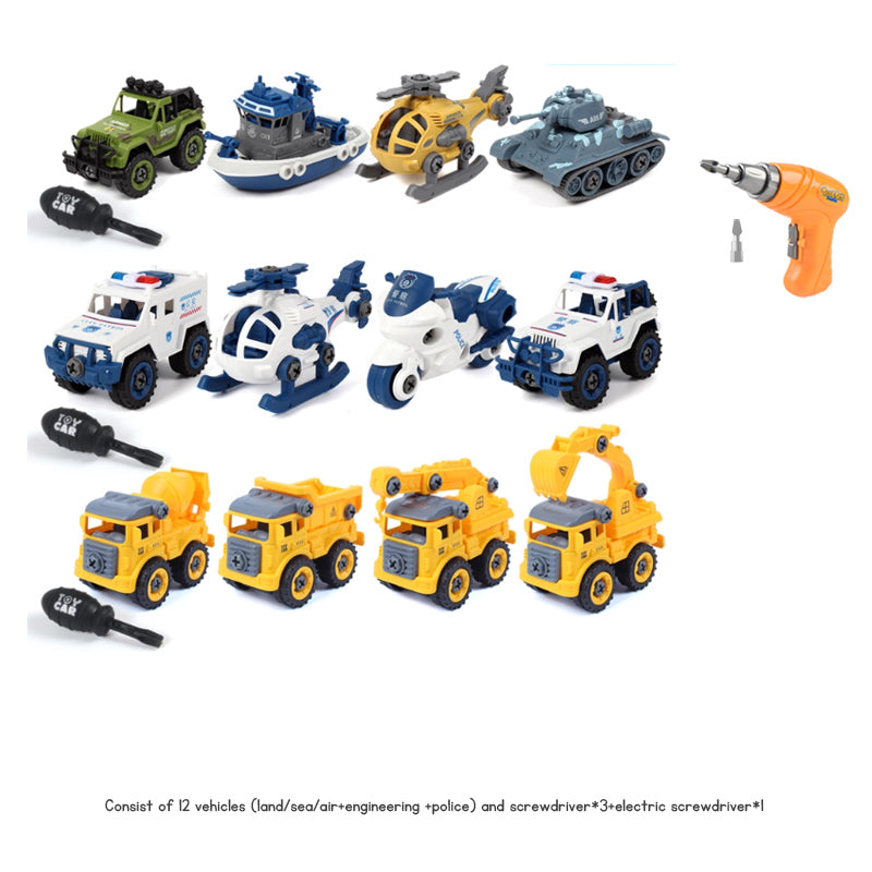 Children's Disassembly and Assembly Toy Car with Electric Screwdriver Screw Toy Engineering Vehicles Fire Trucks Police