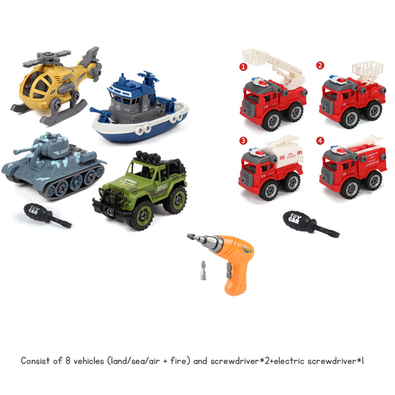 Children's Disassembly and Assembly Toy Car with Electric Screwdriver Screw Toy Engineering Vehicles Fire Trucks Police
