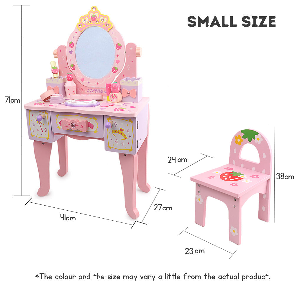 Kids Wooden Dressing Table & Chair Set – Pretend Play Vanity with Mirror & Drawer for Girls