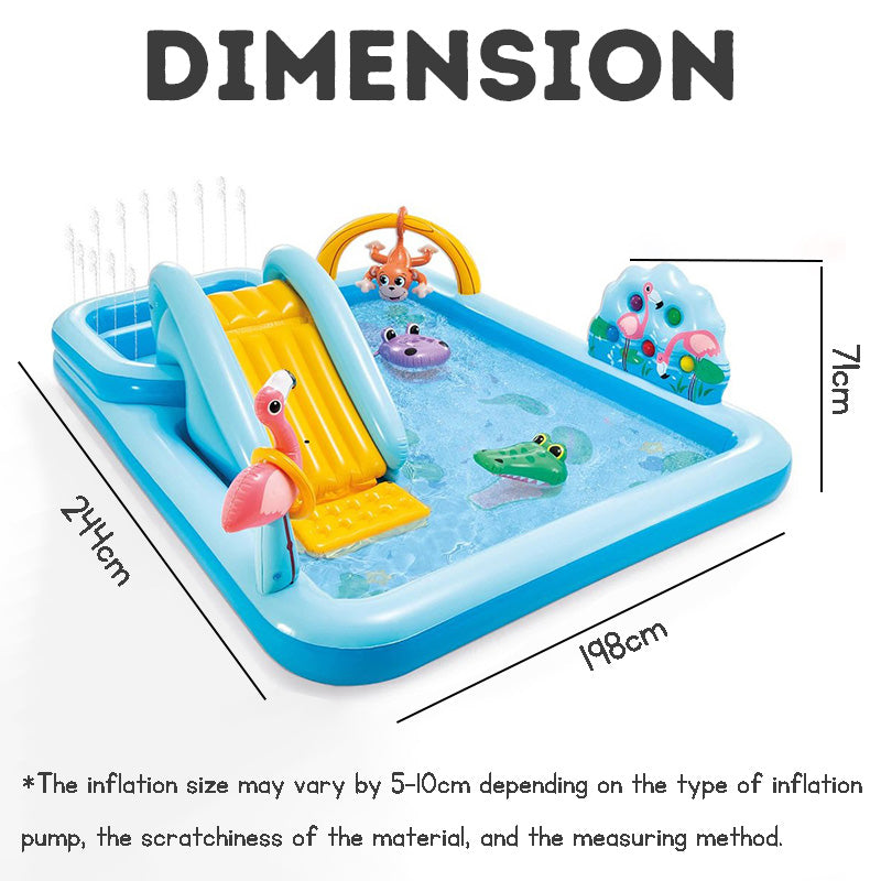 Crocodile Park Inflatable Pool with Water Slide – Outdoor Splash Pool & Castle Play Area for Kids