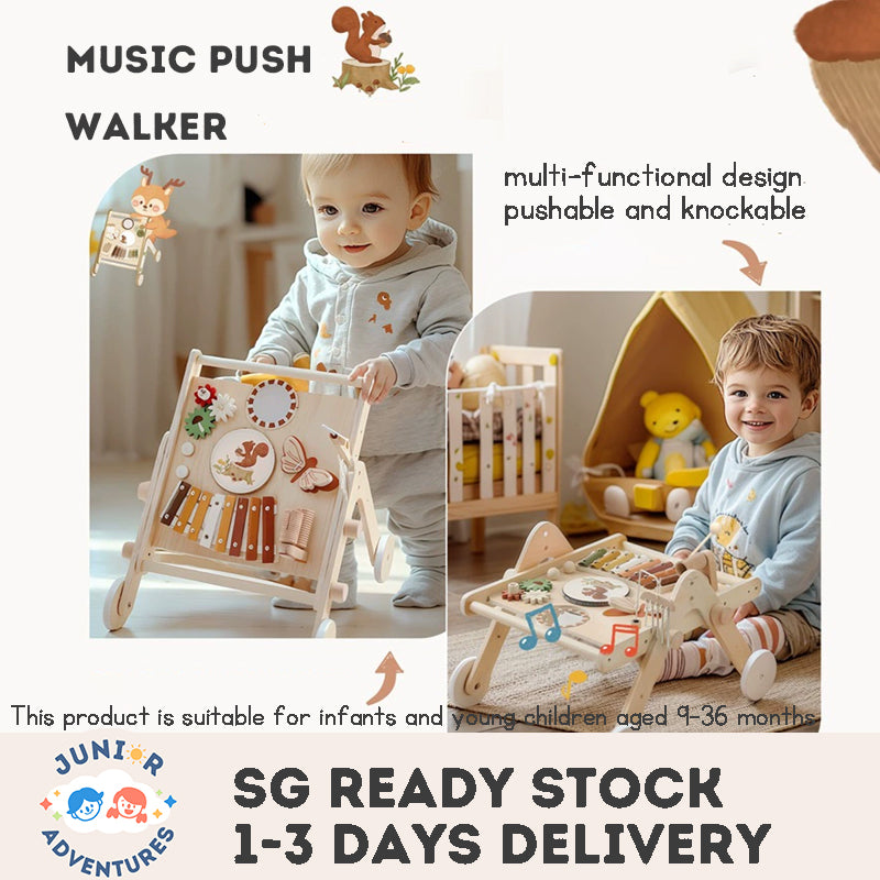 Musical Baby Walker Music Toys Push Toddler Car Baby Multi-Functional Early Education Wooden Toys