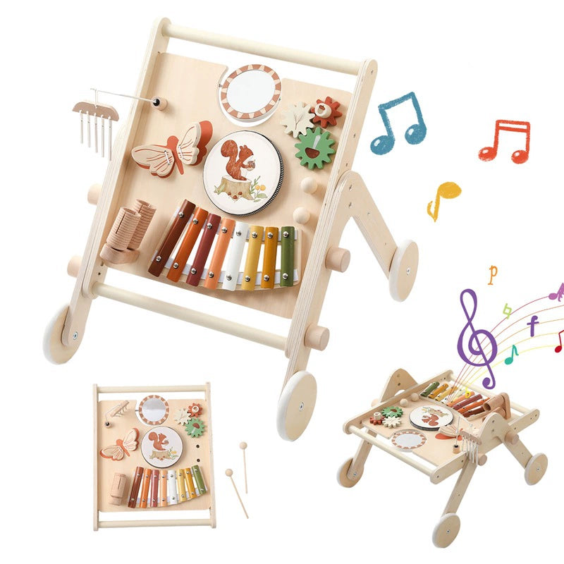 Musical Baby Walker Music Toys Push Toddler Car Baby Multi-Functional Early Education Wooden Toys