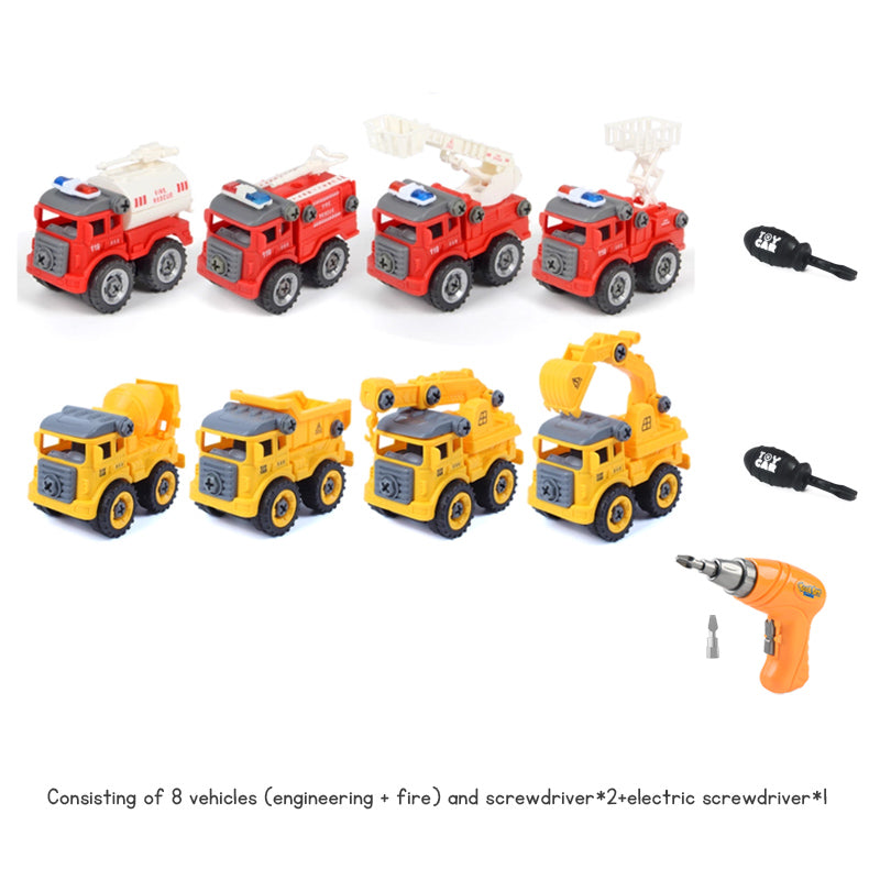 Children's Disassembly and Assembly Toy Car with Electric Screwdriver Screw Toy Engineering Vehicles Fire Trucks Police