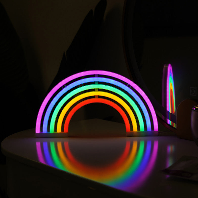 LED Rainbow Neon Light Wall Hanging – Battery & USB Dual-Use Night Light, Creative Christmas Holiday Decoration for Home & Net Celebrity Room Arrangement