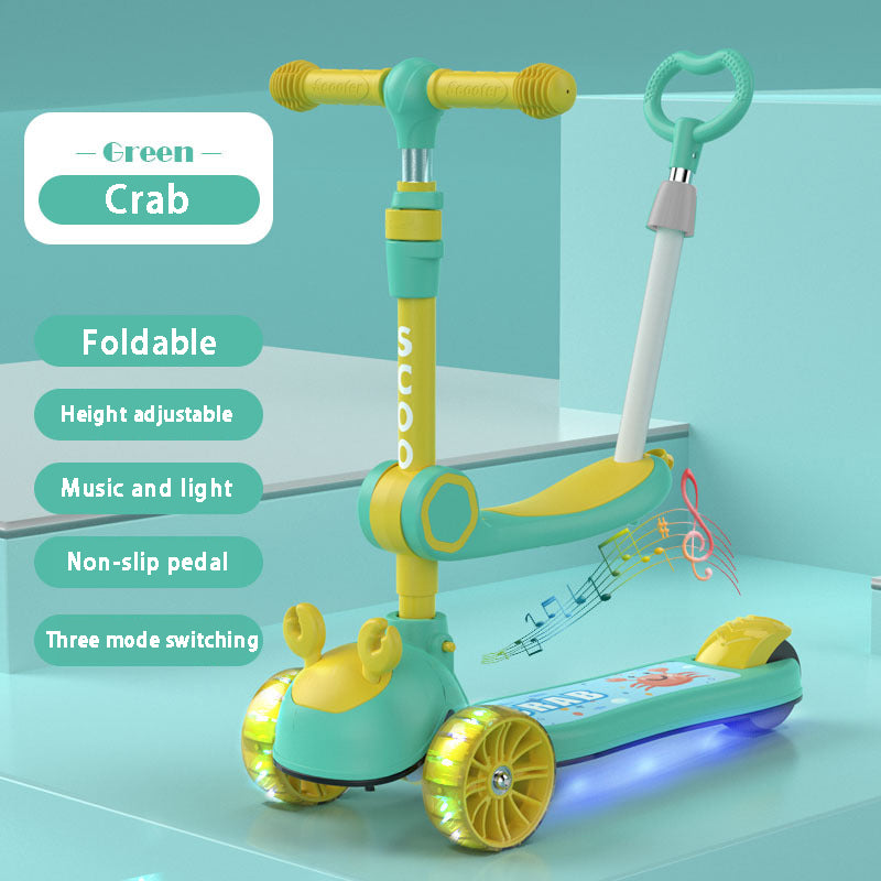 Adjustable 3-Wheeled Scooter for Toddlers – Folding Kick Scooter with Push Rod & Stand Cruise Ride