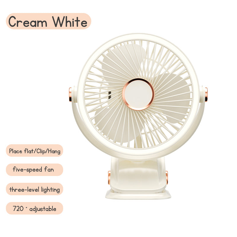 Clip-on Fan for Student Dormitory Bed Night Light Clip Fan Office Desktop Fan USB Rechargeable