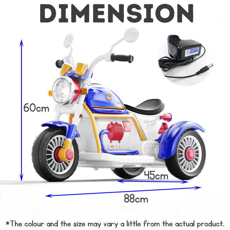 Blue and White Electric 3 Wheels Motorcycle Dimension