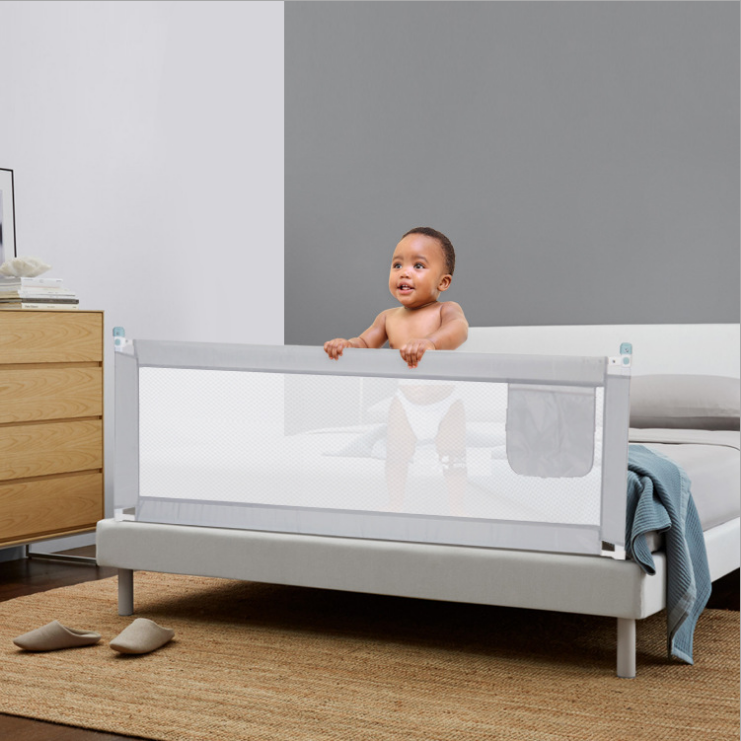Baby Bed Safety Guardrail – Vertically Liftable Anti-Fall Fence with Double Button Lock | Adjustable Bed Rail for Toddlers