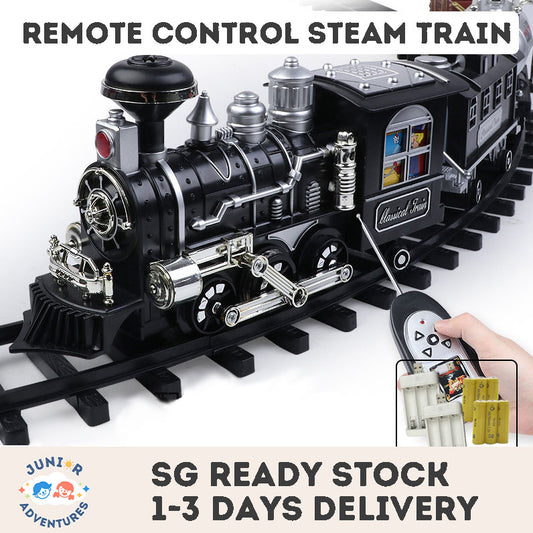 Children’s Remote Control Steam Train with Extra-Long Track – Electric Toy Train & Creative Building Kit