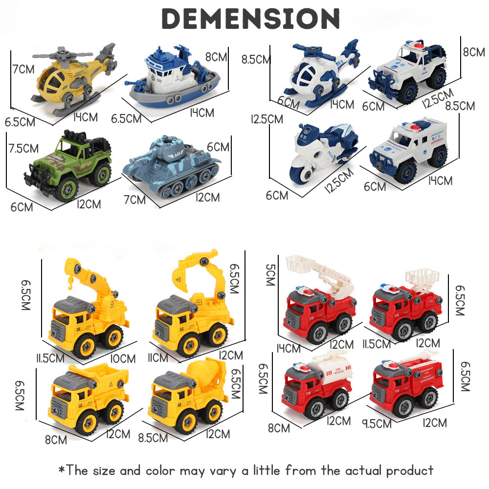 Children's Disassembly and Assembly Toy Car with Electric Screwdriver Screw Toy Engineering Vehicles Fire Trucks Police