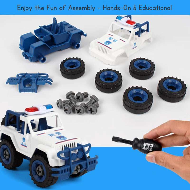 Children's Disassembly and Assembly Toy Car with Electric Screwdriver Screw Toy Engineering Vehicles Fire Trucks Police
