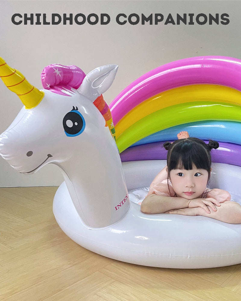 Unicorn Rainbow Canopy Inflatable Pool for Kids – Summer Fun Baby & Toddler Wading Pool