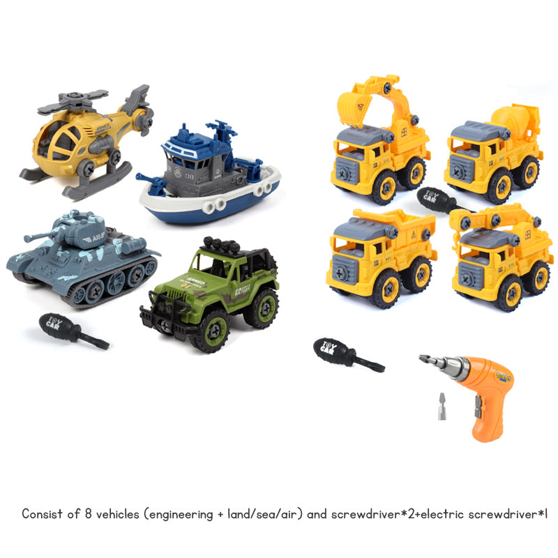 Children's Disassembly and Assembly Toy Car with Electric Screwdriver Screw Toy Engineering Vehicles Fire Trucks Police