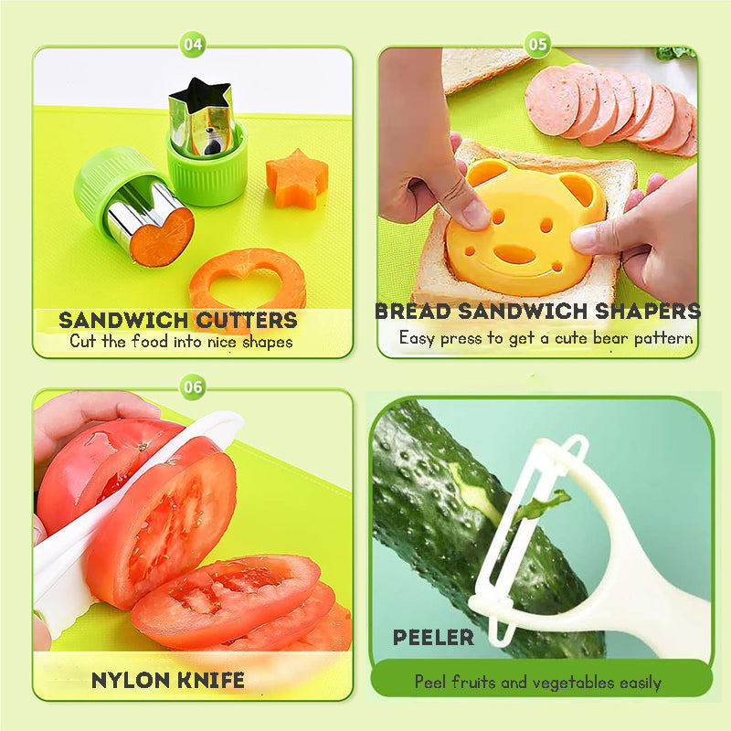 18-Piece kid's Kitchen Tool Cooking and Baking Toy Plastic Safety Knife Cutting Board Kit