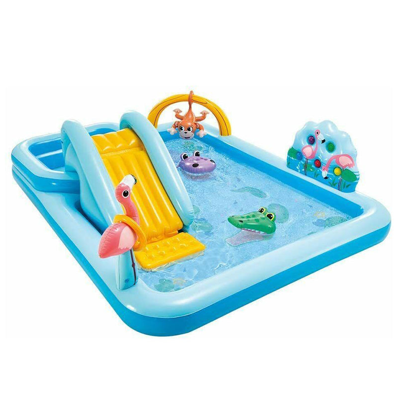 Crocodile Park Inflatable Pool with Water Slide – Outdoor Splash Pool & Castle Play Area for Kids