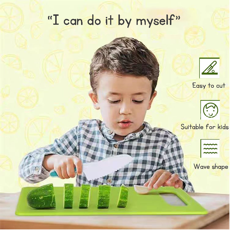 18-Piece kid's Kitchen Tool Cooking and Baking Toy Plastic Safety Knife Cutting Board Kit