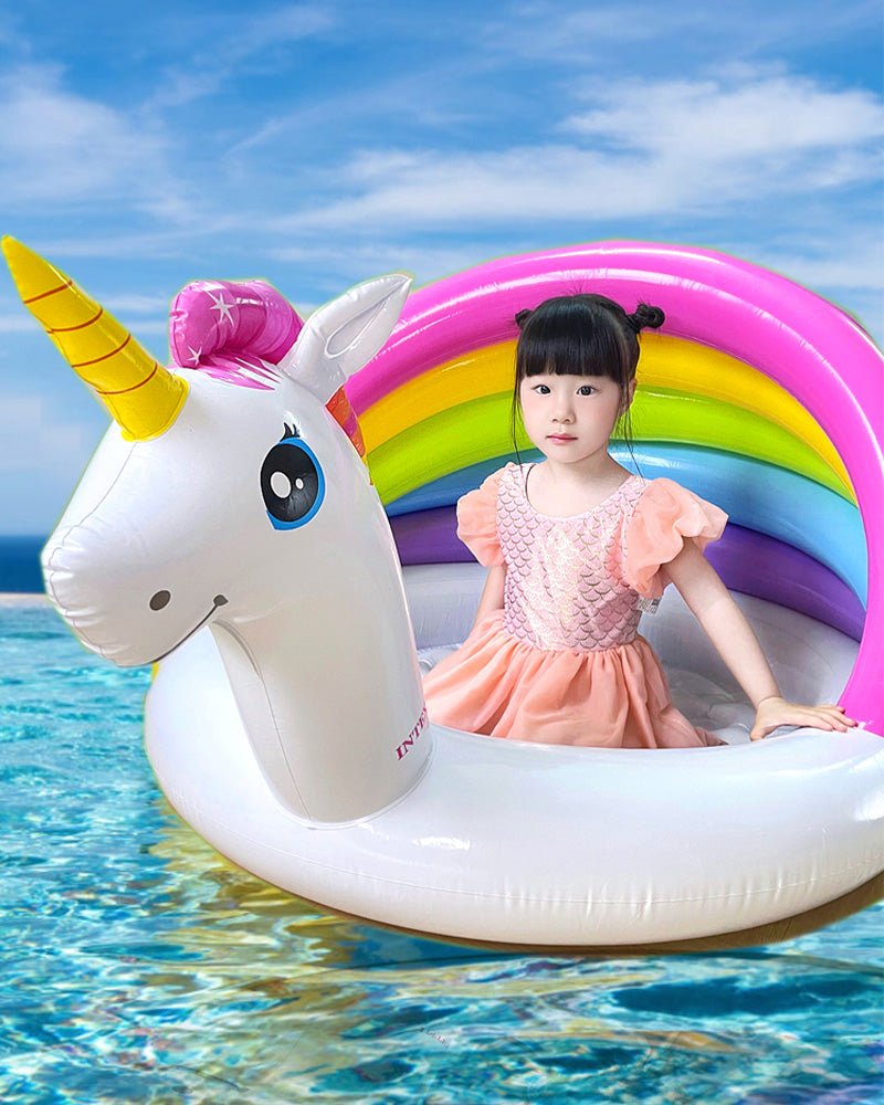 Unicorn Rainbow Canopy Inflatable Pool for Kids – Summer Fun Baby & Toddler Wading Pool