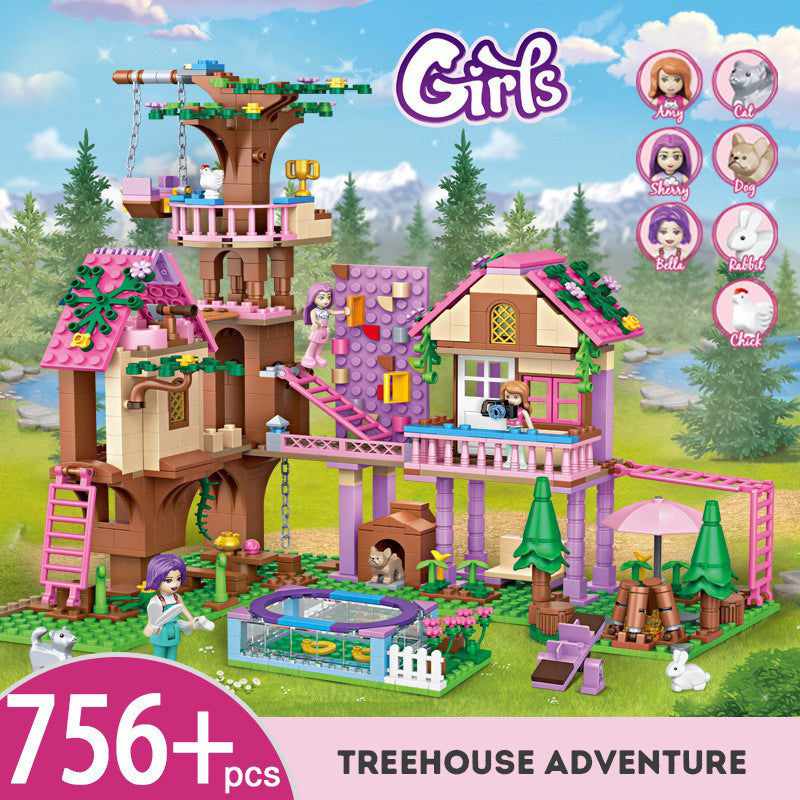 Girls Princess Castle Villa Treehouse Building Blocks Set Kids Educational Construction Toy Princess Doll House Playset Gift for Girls