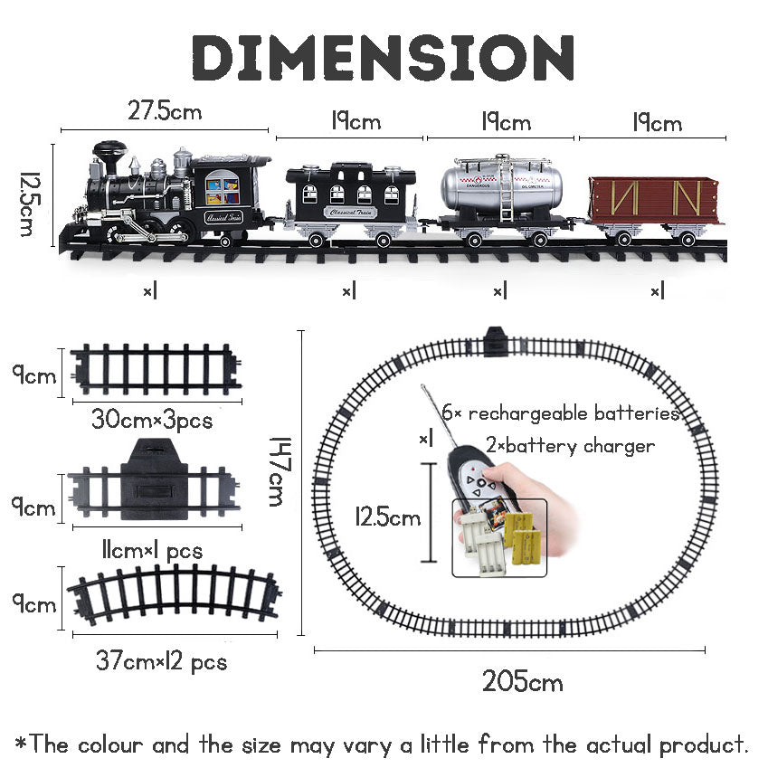 Children’s Remote Control Steam Train with Extra-Long Track – Electric Toy Train & Creative Building Kit